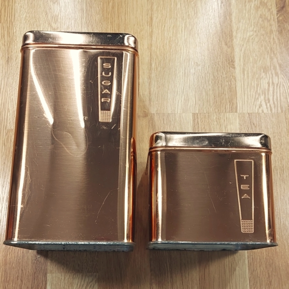 Lincoln Beautyware kitchen tins (Sugar, Tea) in copper color
